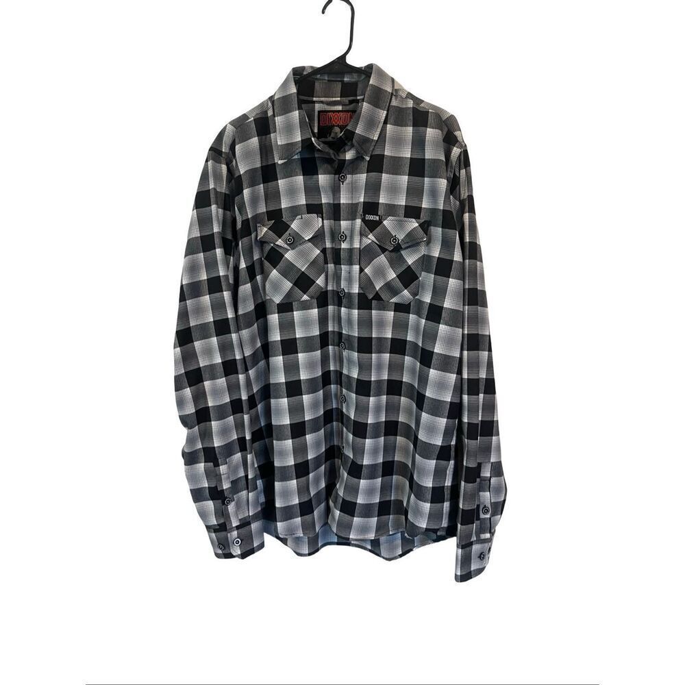 Dixxon Flannel Co Mens Black Gray White D-Tech Plaid Mickey Button Up Shirt XLT